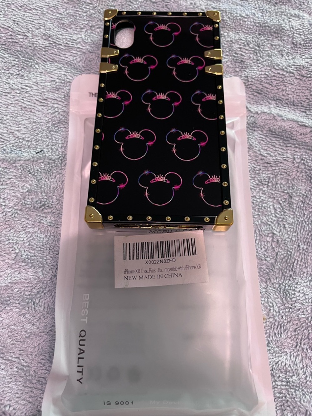 Premium Black iPhone XR Case with Pink Mickey Silhouette Pattern